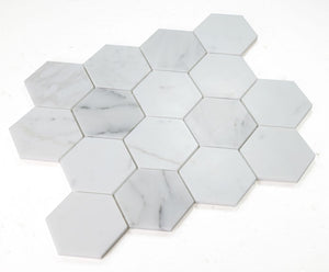 Elysium Tiles Hexagon Calcatta White Honed 10.25" x 11.75" Mosaic Tile