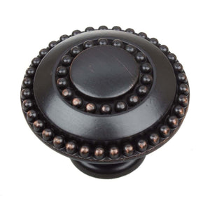 35mm (1.375") Oil Rubbed Bronze Round Double Ring Beaded Cabinet Knob