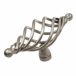 85mm (3.375") Center to Center Satin Nickel Classic Oval Twisted Birdcage Cabinet Knob