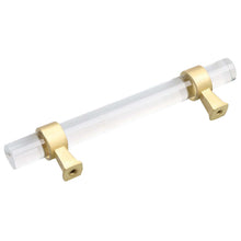 Load image into Gallery viewer, 95mm (3.75&quot;) Center to Center Clear Acrylic Pull Cabinet Handle with Satin Gold Accents
