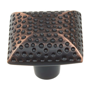 32mm (1.25") Oil Rubbed Bronze Transitional Dotted Hammered Square Cabinet Knob