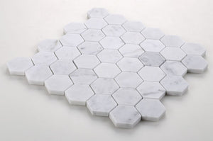 Elysium Tiles Hexagon Carrara Honed 12" x 12" Mosaic Tile