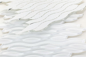 Elysium Tiles Water White Glass 11.5" x 12.5" Mosaic Tile