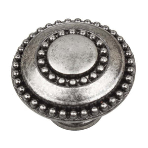 35mm (1.375") Brushed Pewter Round Double Ring Beaded Cabinet Knob