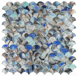 Elysium Tiles Dragon Scale Shell Blue 9.5" x 9.75" Mosaic Tile