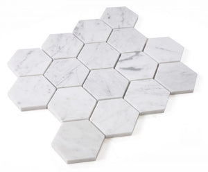 Elysium Tiles Hexagon Carrara Honed 10" x 11.5" Mosaic Tile