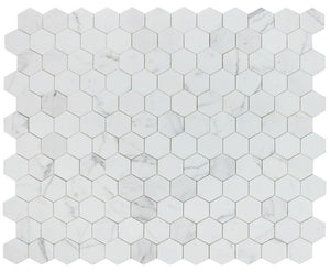 Elysium Tiles Hexagon Calcatta White Honed 10.25" x 11.75" Mosaic Tile