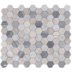Elysium Tiles Hexagon Blue Large 10.75" x 12.5" Mosaic Tile