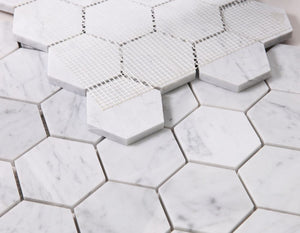 Elysium Tiles Hexagon Carrara Honed 10" x 11.5" Mosaic Tile