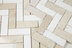 Elysium Tiles Herringbone Marfil 11" x 12.5" Mosaic Tile