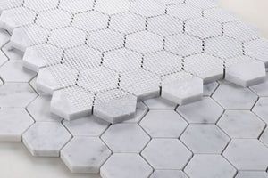 Elysium Tiles Hexagon Carrara Honed 12" x 12" Mosaic Tile