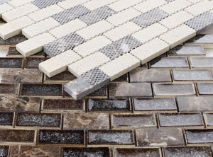 Elysium Tiles Swiss Emperador Brick 10.75" x 11.75" Mosaic Tile