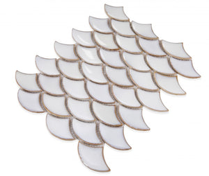 Elysium Tiles Dragon Scale Fancy White 9.75" x 12" Mosaic Tile