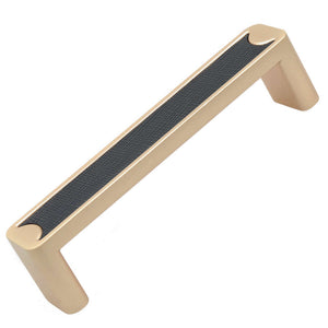 95mm (3.75") Center to Center Satin Gold Center Embossed Leather Strip Cabinet Pull
