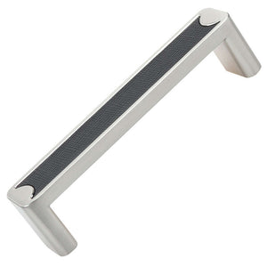 95mm (3.75") Center to Center Satin Nickel Center Embossed Leather Strip Cabinet Pull