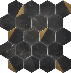 Roca Tiles Rockart Collection Nero Marquina Hexagon 12" x 13" Mosaic Tile